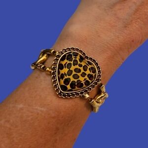 VTG Cheetah Puffy Heart Chain Stretch Bracelet